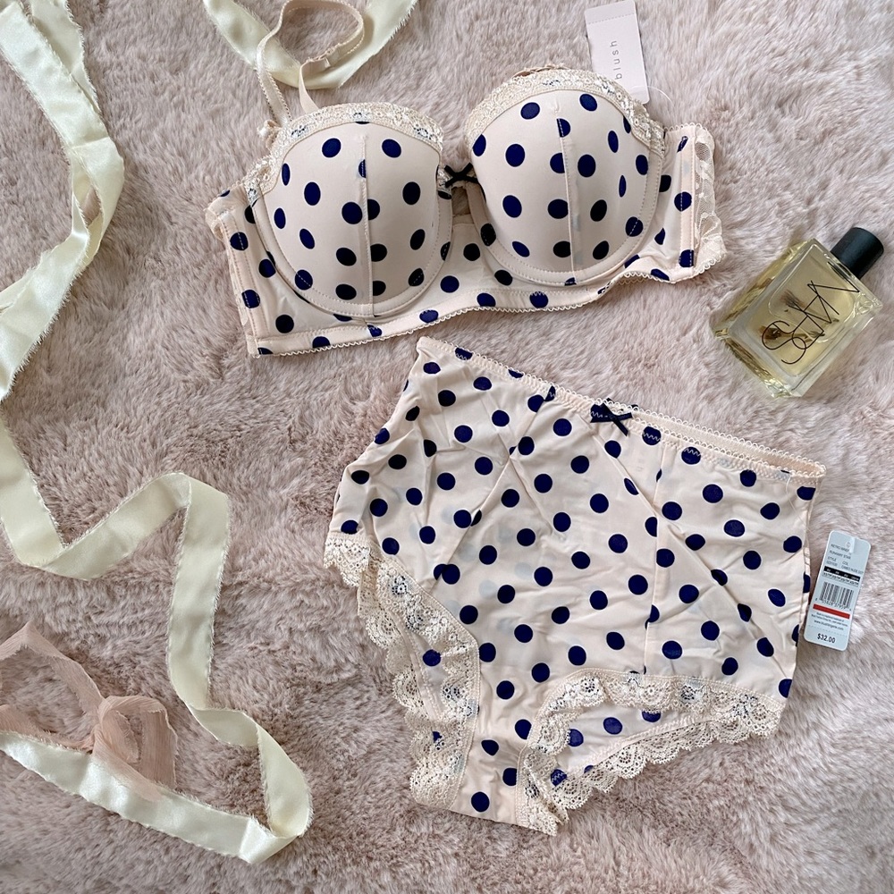 Blush Polka Dot Pin Up Retro High Waisted Lingerie Set 34C XS